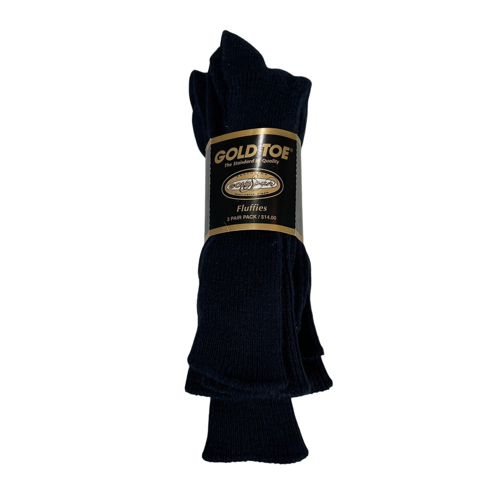 Gold Toe Fluffies Mens Navy Blue Dress Socks 3 Pair Pack Made in USA Size 10-13